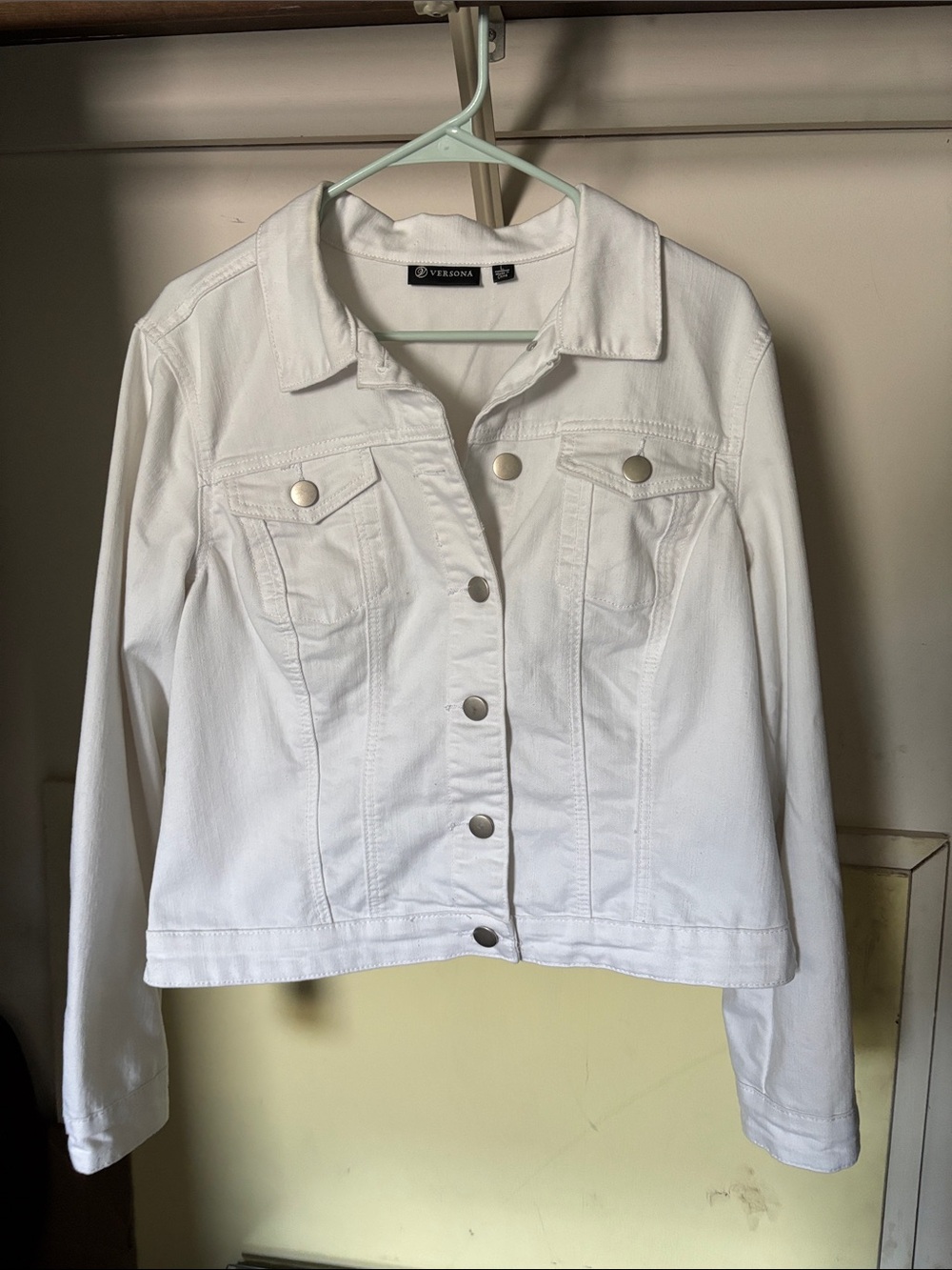 Versona White Denim Jacket with Silver Buttons